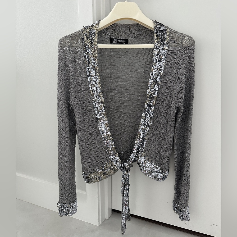 P/S Passion Shimmering Silver Sequin Trimmed Cardigan